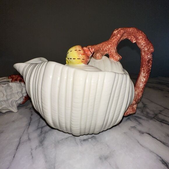 Fitz & Floyd Vintage 1989 Oceana Conch Shell Teapot W/lid & Seahell Creamer SET - Picture 16 of 16